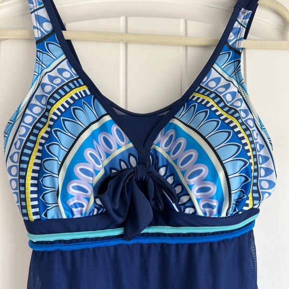 Navy Blue Patterned Women's Swim Dress - Picture 5 of 7